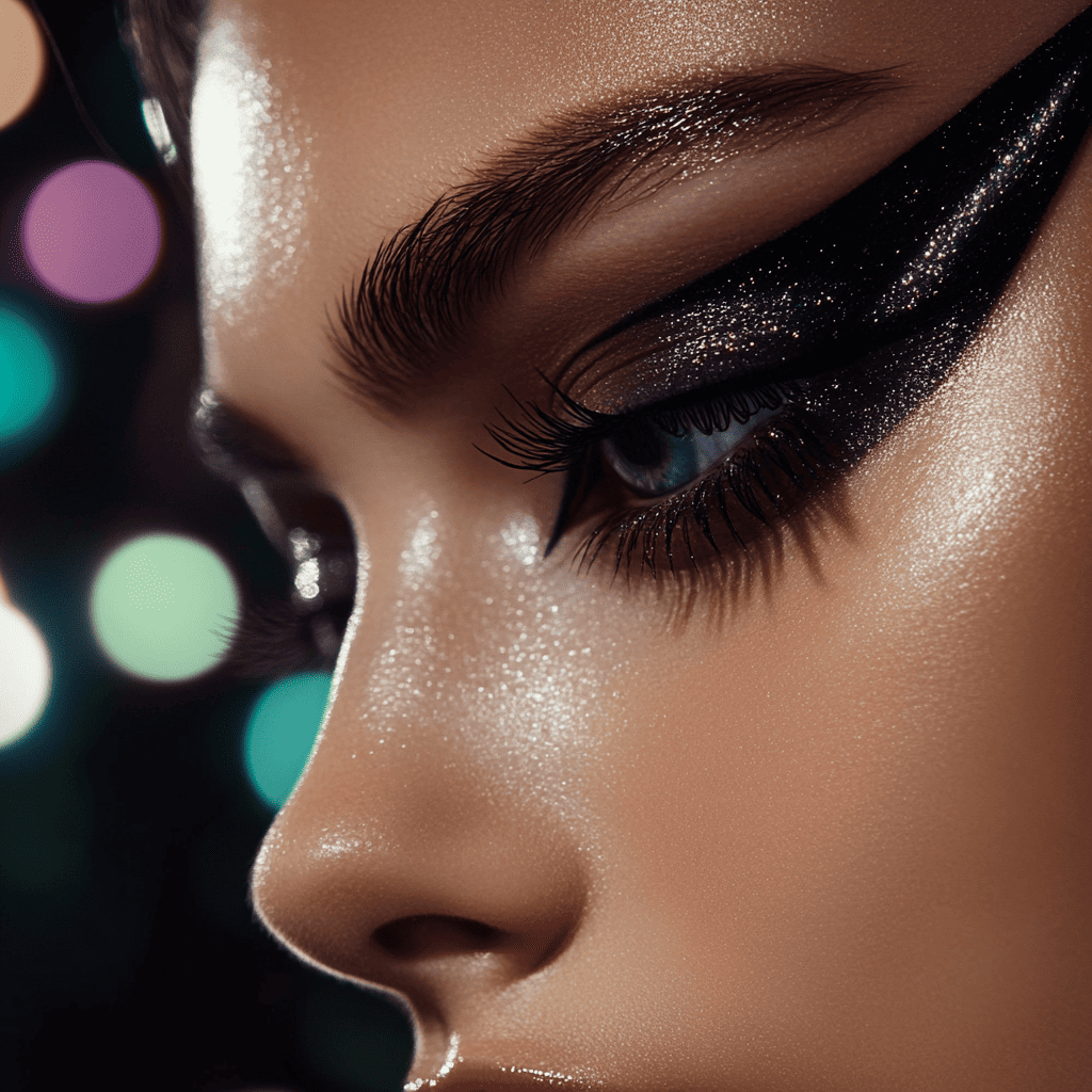A close-up of a sleek black eyeshadow look with sharp edges and perfect blending.