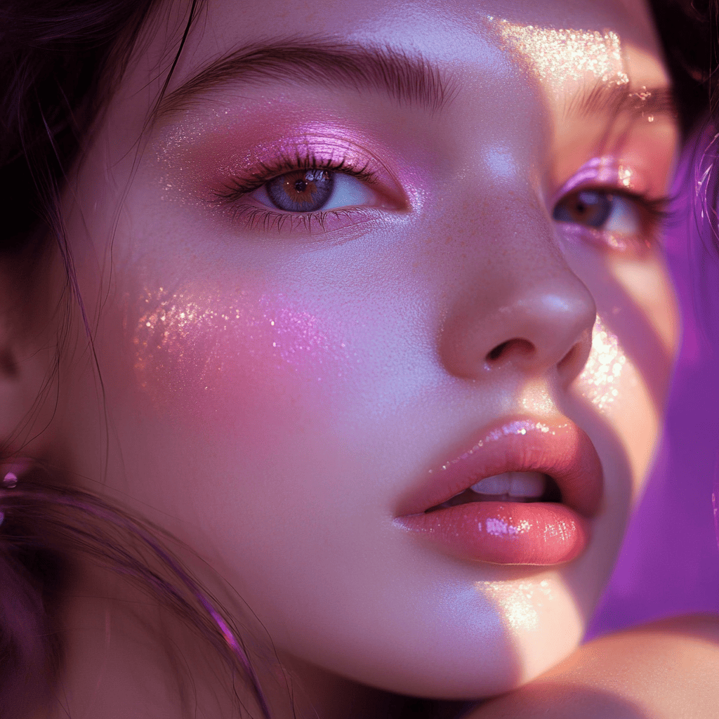 A fresh and playful eyeshadow look in pastel pink and lilac, giving a youthful effect.